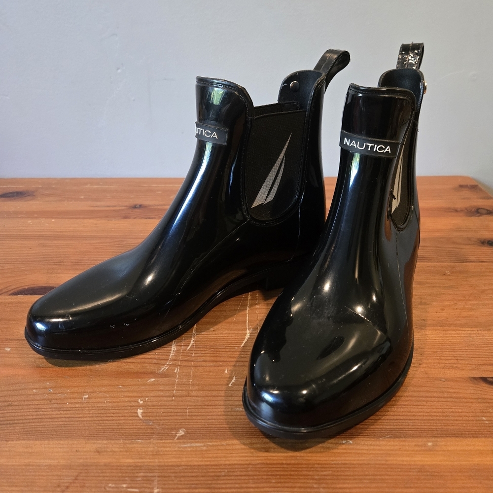 Nautica Glossy Black Rain Boots